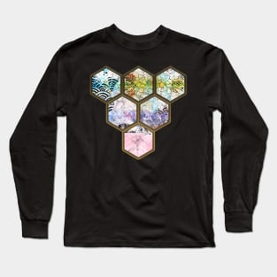 Japanese Geometrical Streetwear Design Floral Cherry Blossom Retro Art Earth Colours 579 Long Sleeve T-Shirt